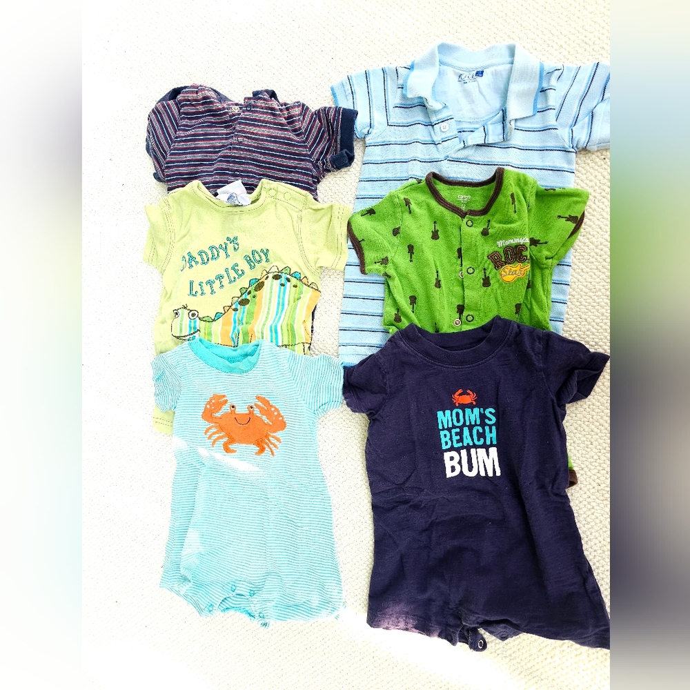 Various Brands One Piece Bodysuit Boys Size 12mo 12 Months Lot Of 6